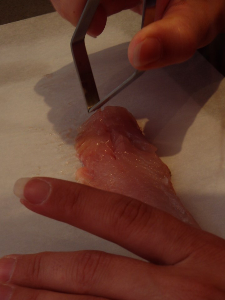 Use a kitchen tweezer to remove tiny bones